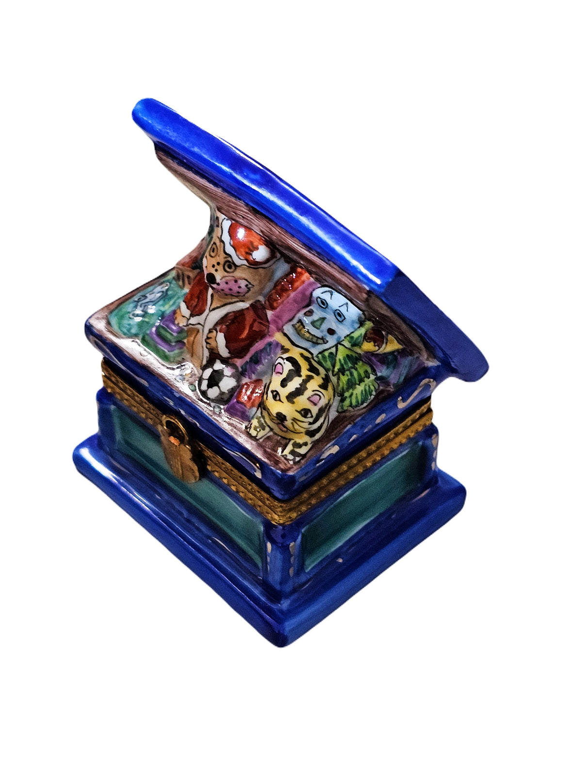 Blue Christmas Toy Box for Kids, a hand-painted Limoges porcelain gift