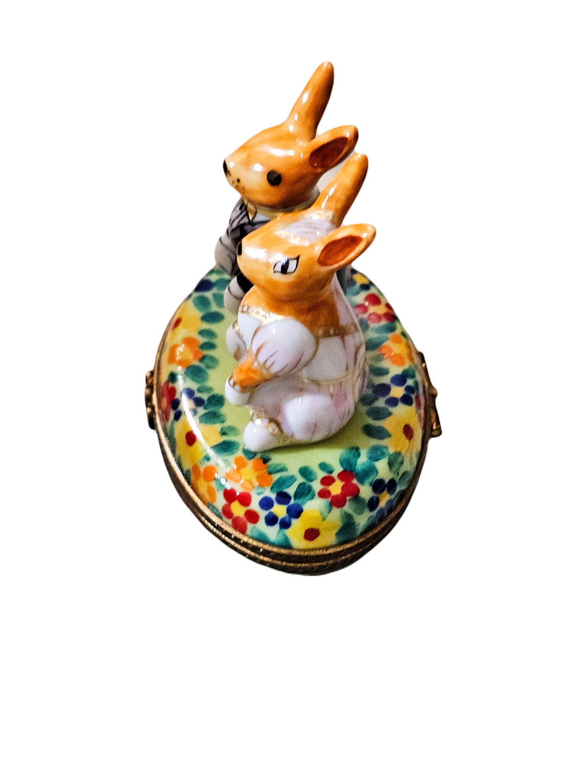 Fine French craftsmanship on the Wedding Rabbits Limoges box, painted by hand