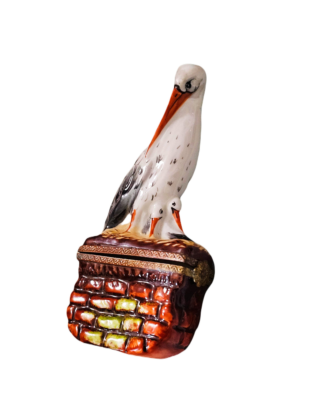 Stork Wall Box for Nursery, a hand-painted Limoges porcelain gift