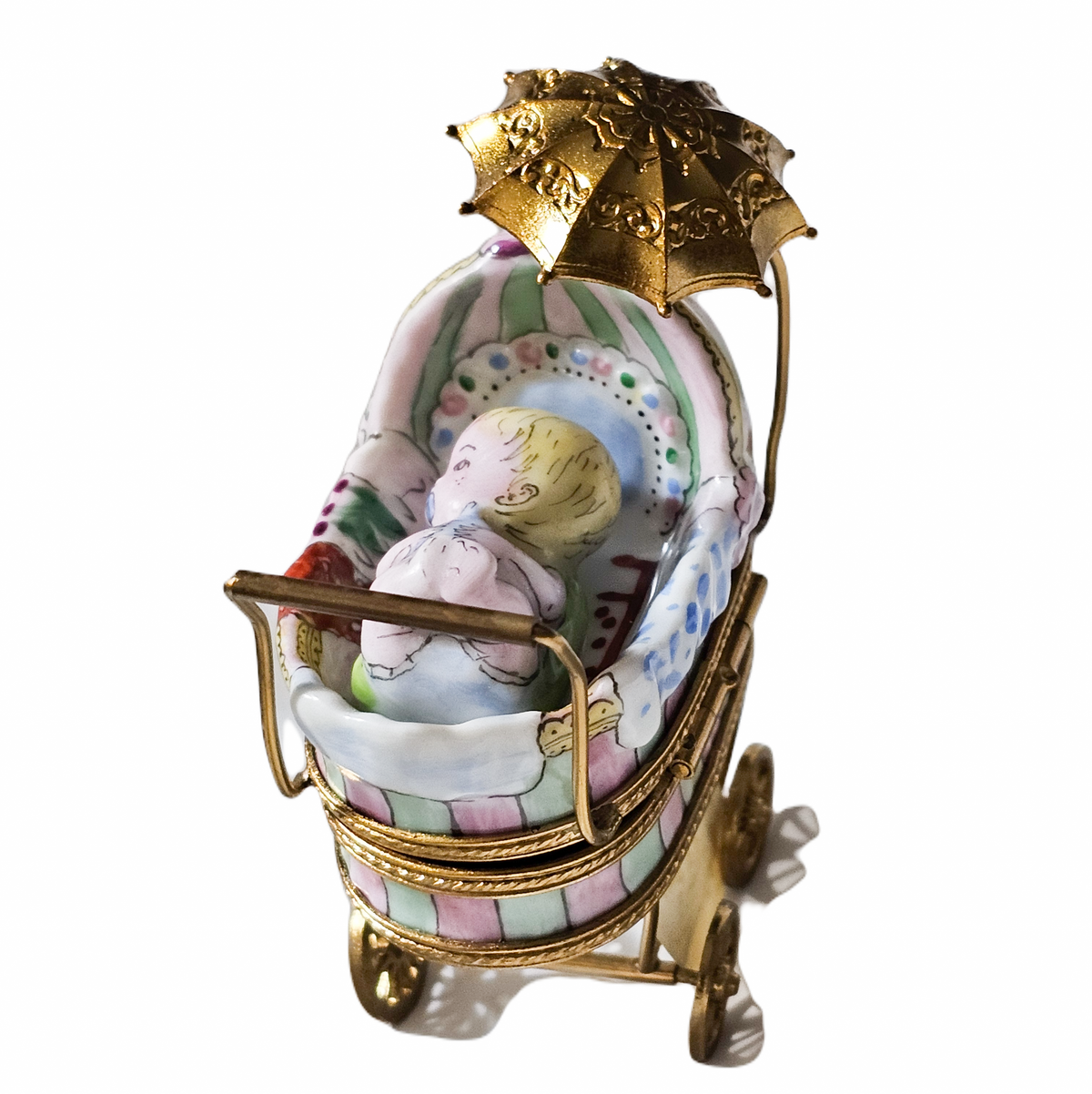 Baby in Carriage Stroller Pram Well Detailed Porcelain Art Object Limoges, view 3