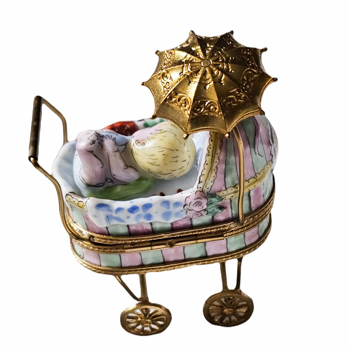 Baby in Carriage Stroller Pram Well Detailed Porcelain Art Object Limoges, view 4