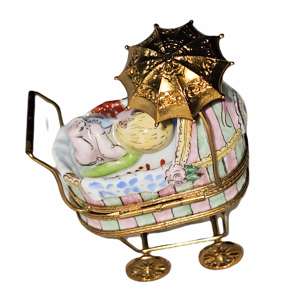 Baby in Carriage Stroller Pram Well Detailed Porcelain Art Object Limoges, view 6