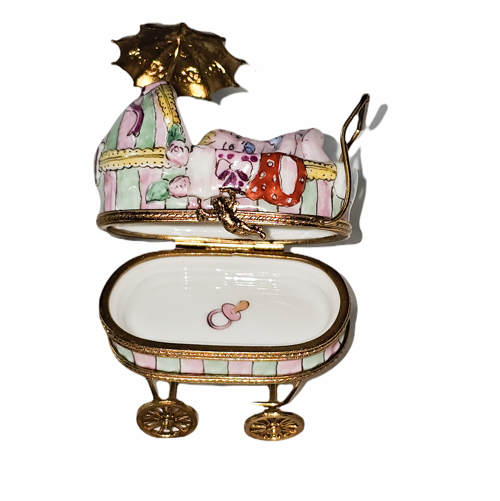 Baby in Carriage Stroller Pram Well Detailed Porcelain Art Object Limoges, view 2