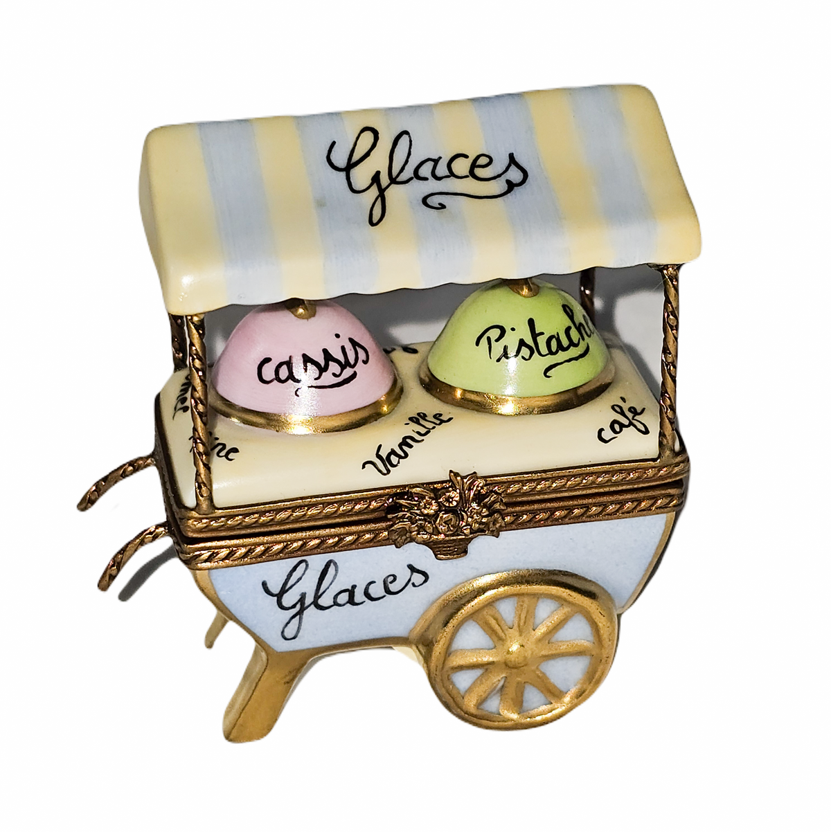 Whimsical Ice Cream Cart for Collectors PV Limoges, a hand-painted Limoges porcelain gift