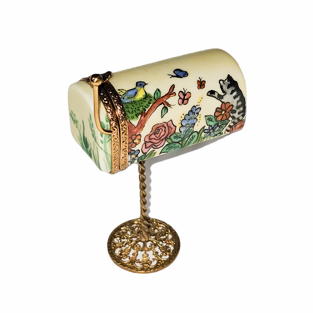 Yellow Mail Box Limoges Box for Elegant Home Decor, a hand-painted Limoges porcelain gift