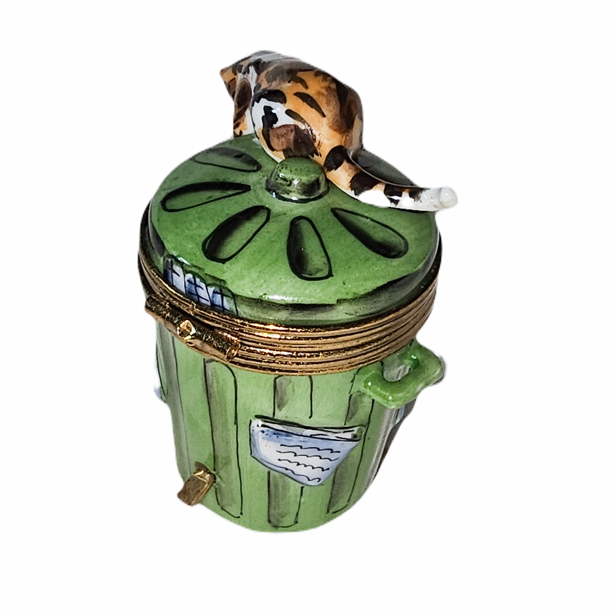 Cat on Trashcan Limoges Box for Cat Lovers Limoges, view 3