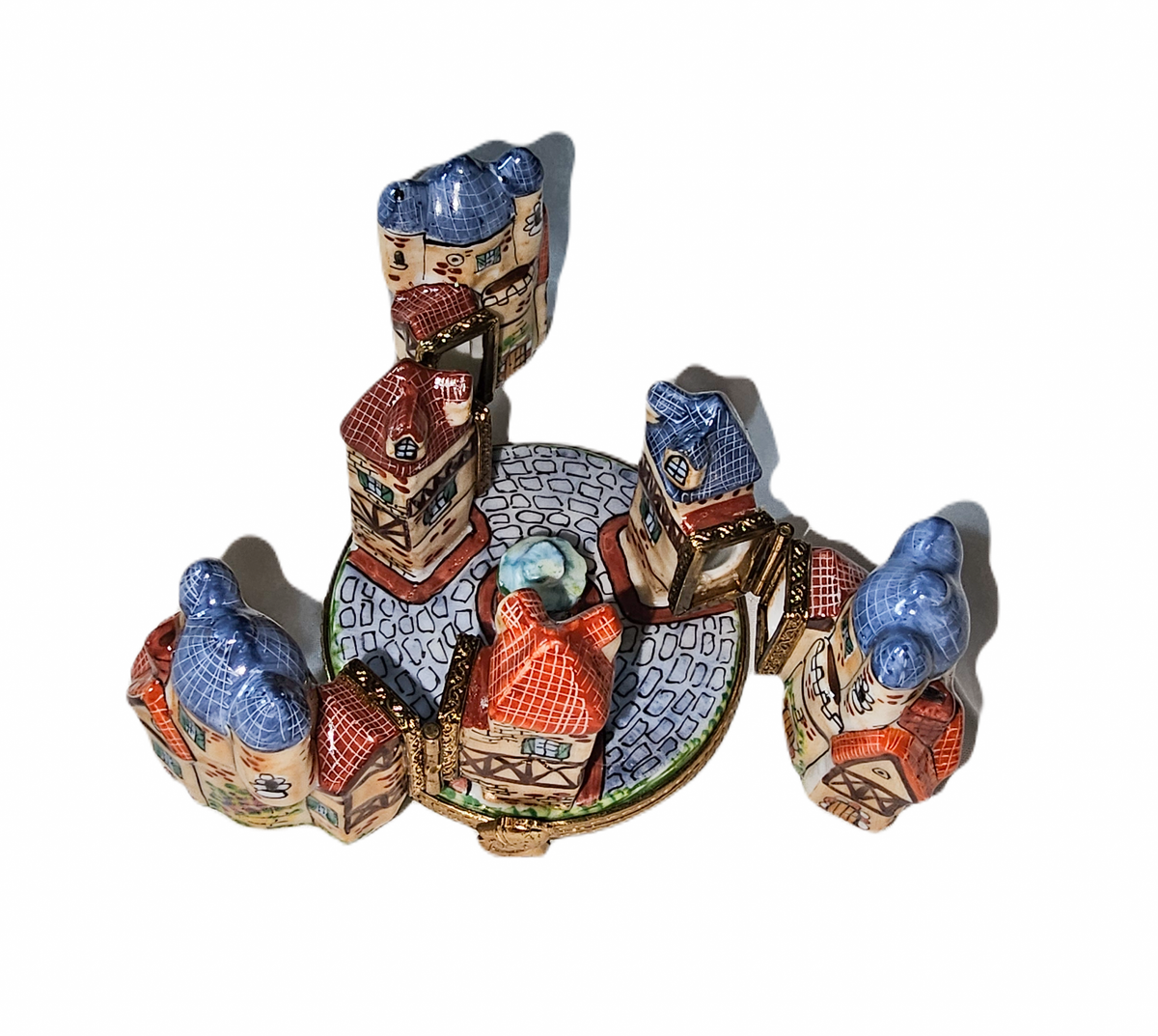 Treasured French collectible: 4 Hinged Medieval Village Castle Charm Limoges box, painted by hand