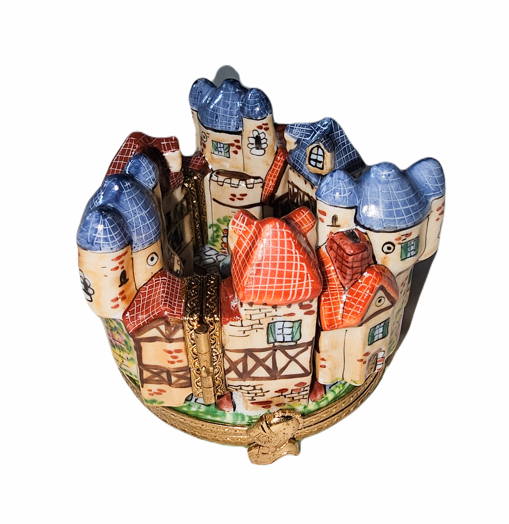 4 Hinged Medieval Village Castle Charm, a hand-painted Limoges porcelain gift