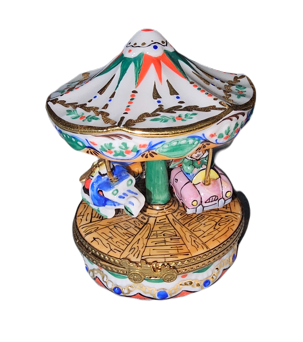 White Carousel Bumper Cars Merry Go Round, a hand-painted Limoges porcelain gift