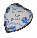 Happy Birthday Anniversary Blue Heart, a hand-painted Limoges porcelain gift