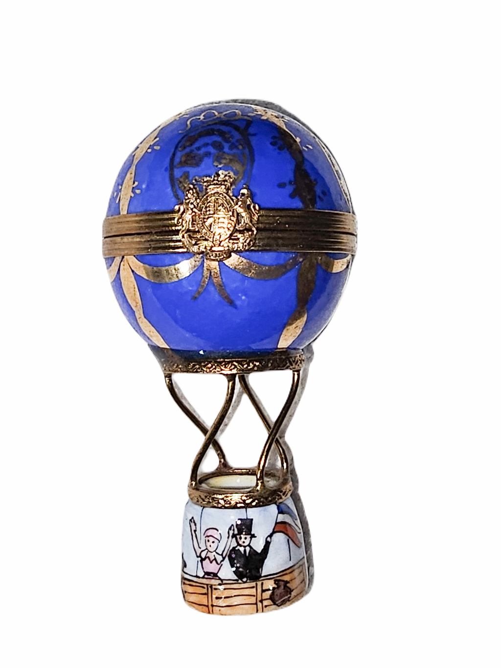 Blue Hot Air Balloon Delight for Collectors, a hand-painted Limoges porcelain gift