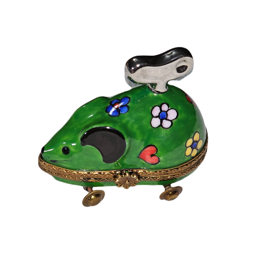 Green Wind Up Mouse Figurine Limoges Box Baby Gift, a hand-painted Limoges porcelain gift