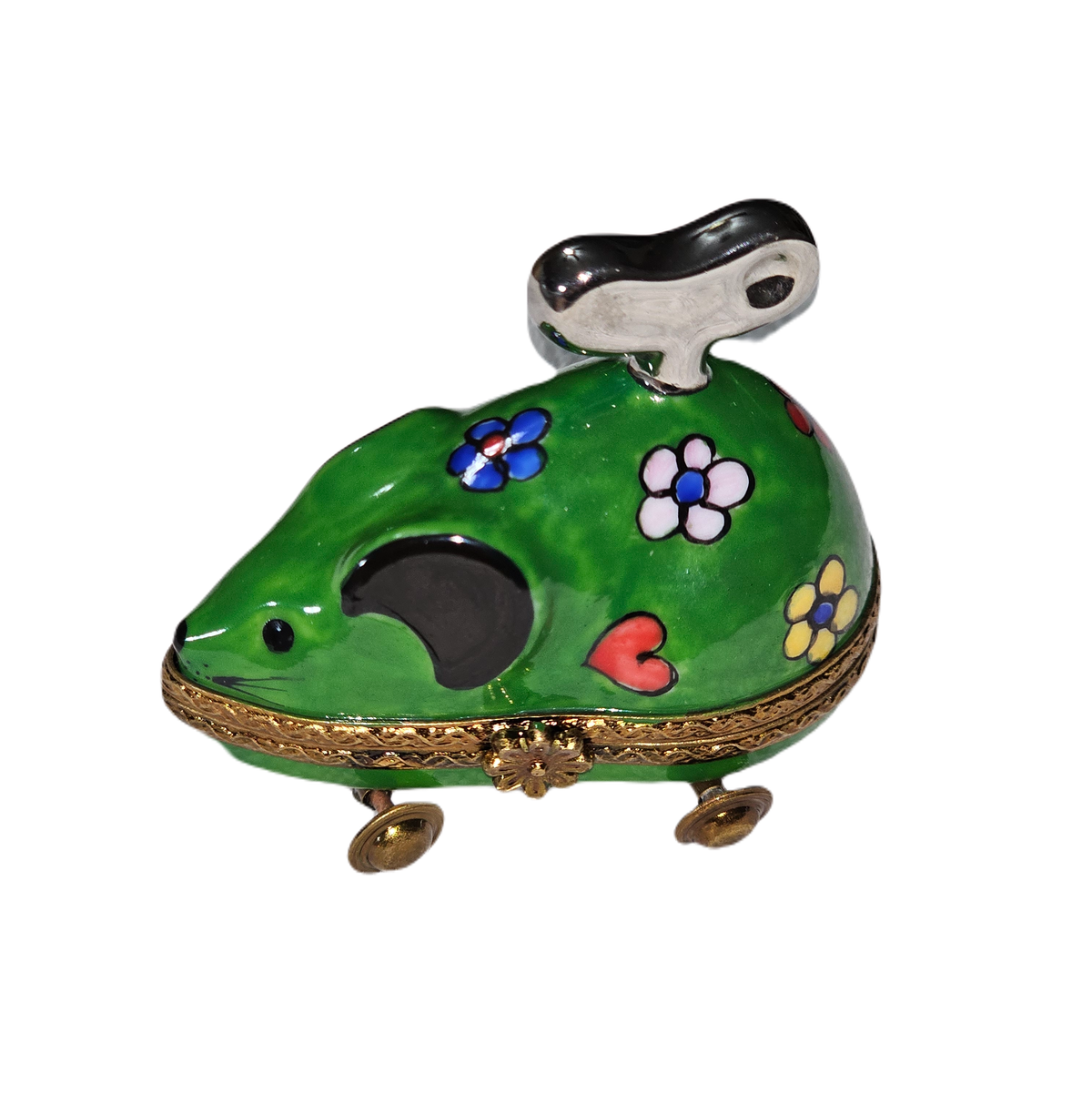 Green Wind Up Mouse Figurine Limoges Box Baby Gift, a hand-painted Limoges porcelain gift