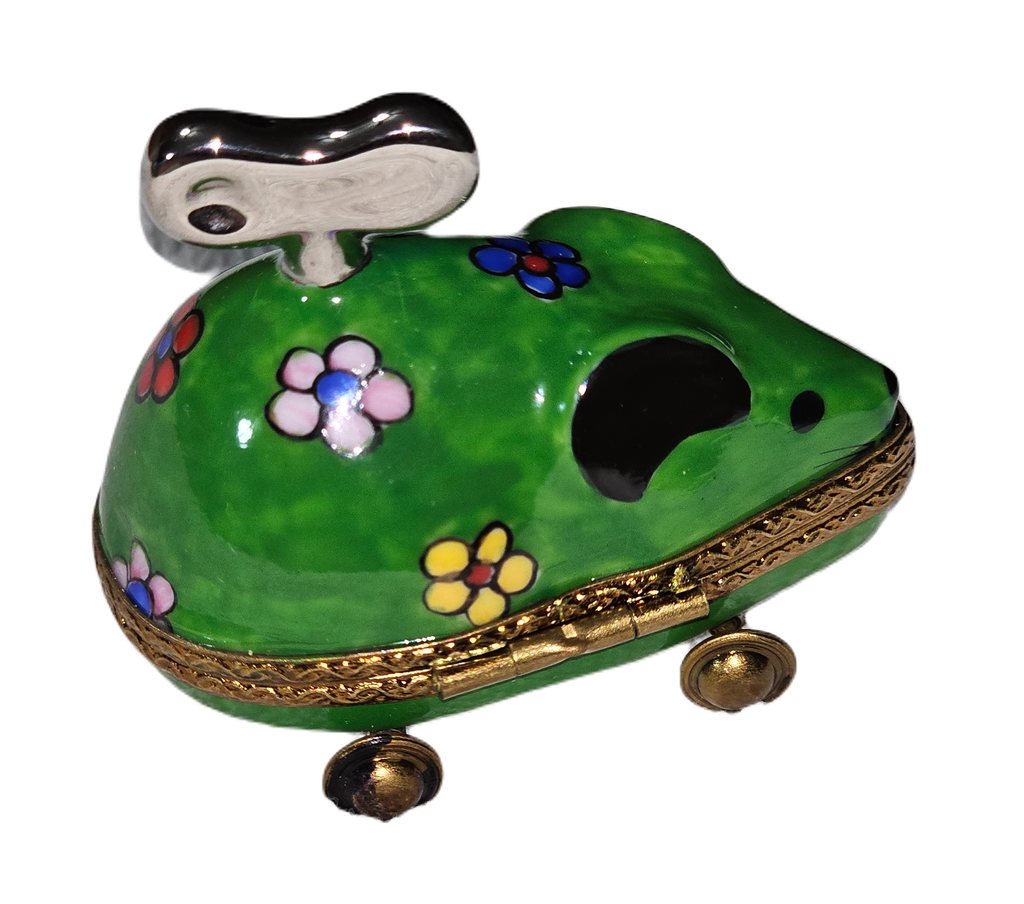 Green Wind Up Mouse Figurine Limoges Box Baby Gift, view 3