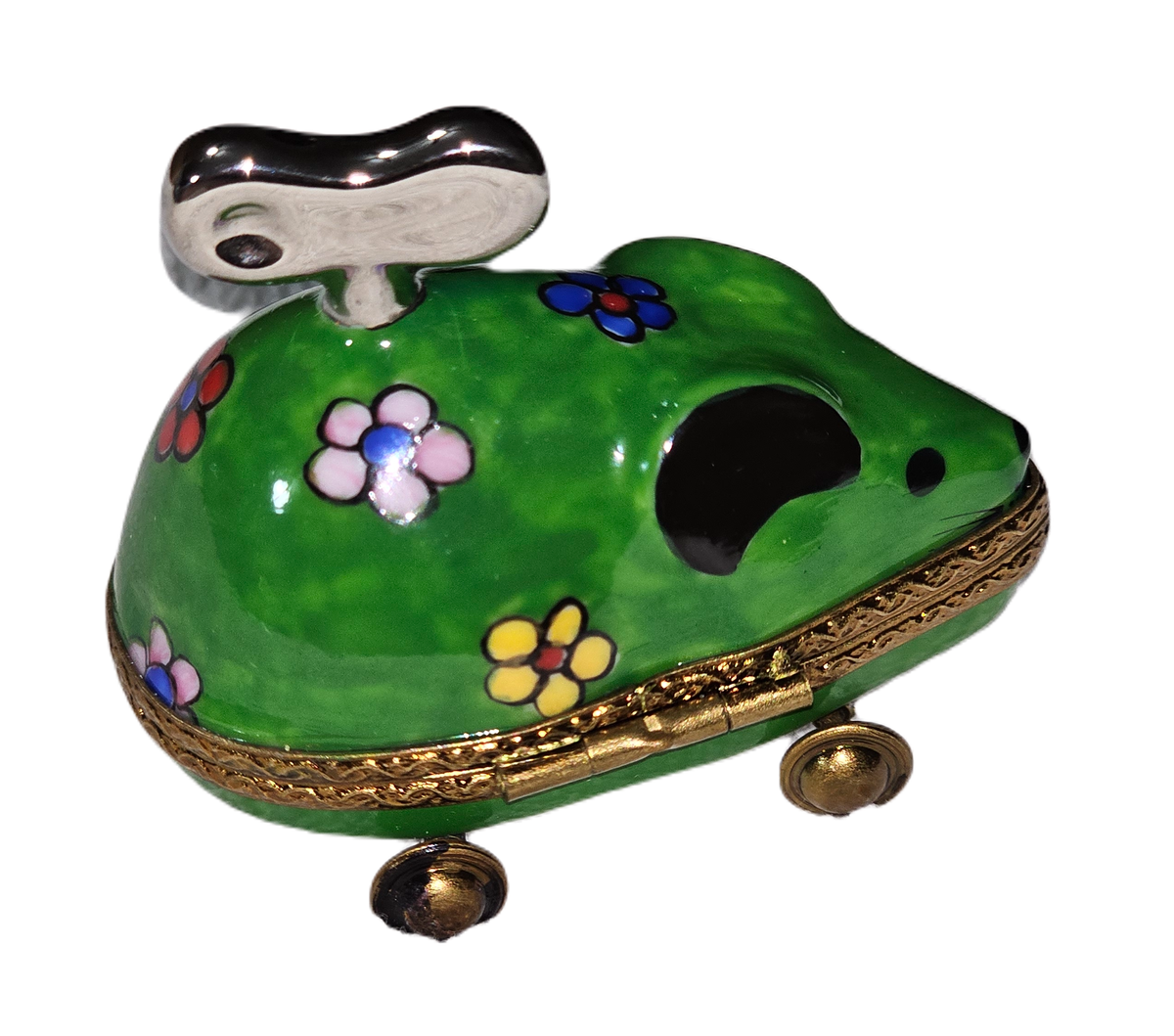 Green Wind Up Mouse Figurine Limoges Box Baby Gift, view 3