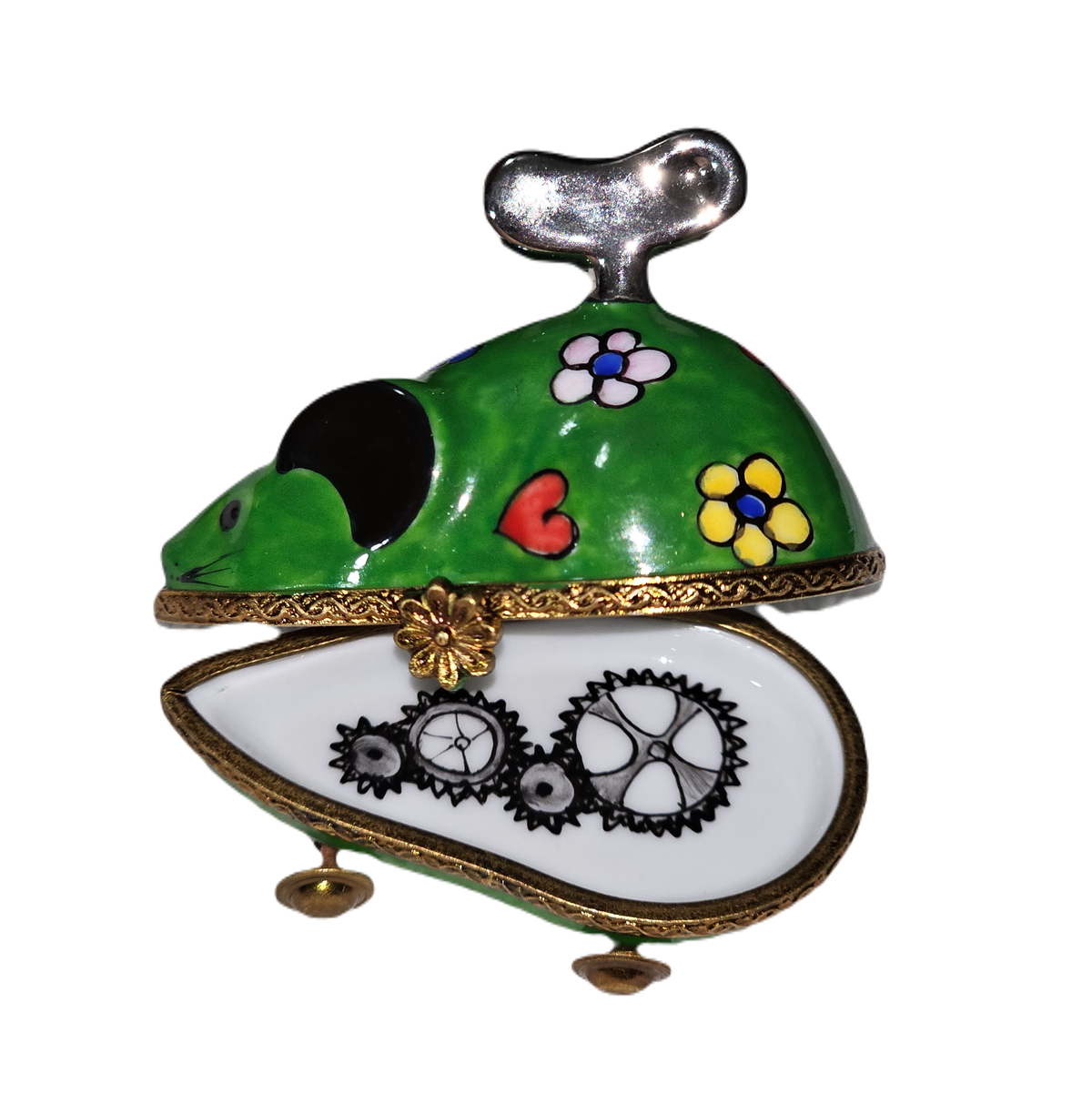 Green Wind Up Mouse Figurine Limoges Box Baby Gift, view 2