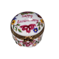 Mini Happy Anniversary Round Porcelain Art Object Limoges, a hand-painted Limoges porcelain gift