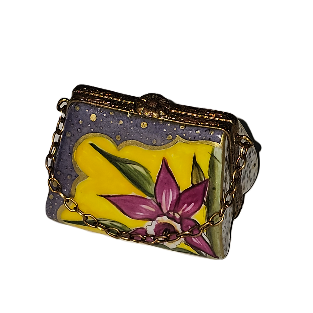 Hibiscus Flowers Purse Limoges Box, a hand-painted Limoges porcelain gift