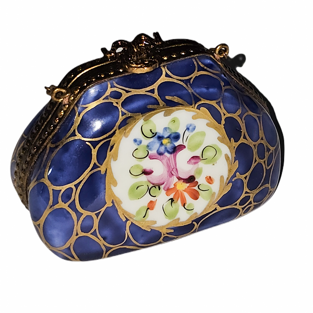 Dark Blue Purse w Crackle Gold Box, view 3