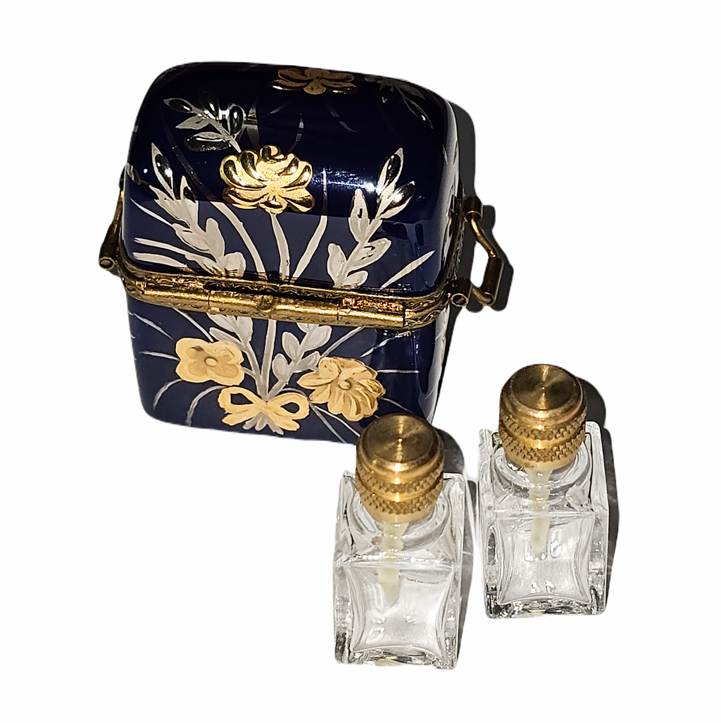 Cobalt Blue Gold Flowers 2 Perfumes Limoges Box for Gift, view 3
