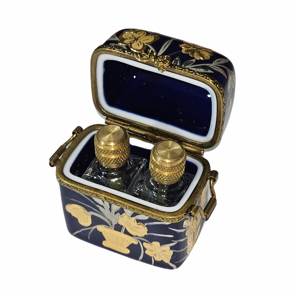 Cobalt Blue Gold Flowers 2 Perfumes Limoges Box for Gift, view 2