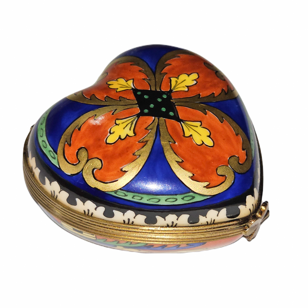 Dazzling Blue Orange Heart Porcelain Art Object, a hand-painted Limoges porcelain gift