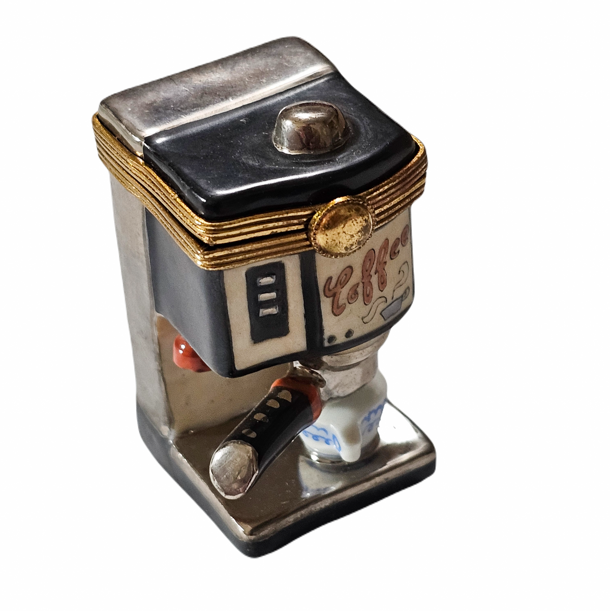 Coffee Expresso Black Silver Limoges Box for Coffee Lovers, a hand-painted Limoges porcelain gift