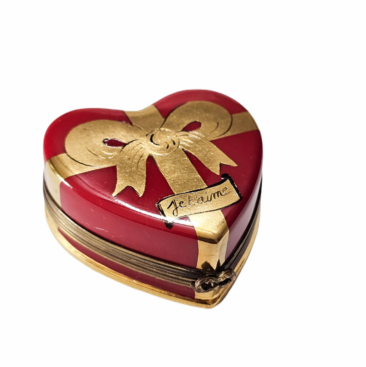 Genuine Always Je T'aime Red Heart with Rose Limoges box painted by hand in France, from Limoges Boutique