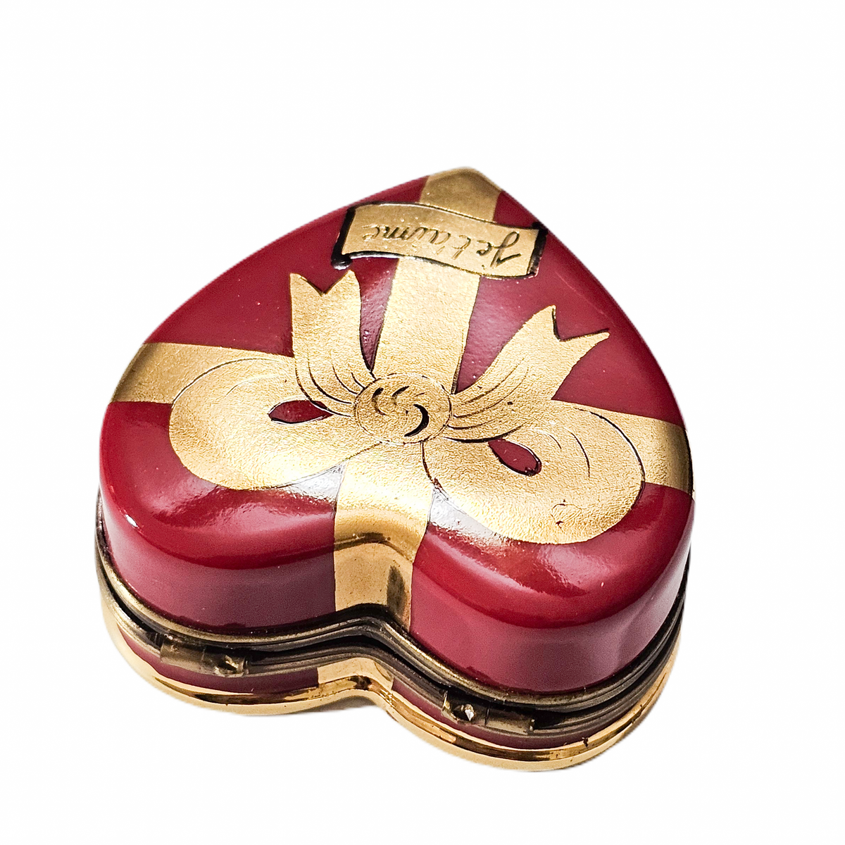Artisan-painted Always Je T'aime Red Heart with Rose Limoges box from France, a cherished collectible