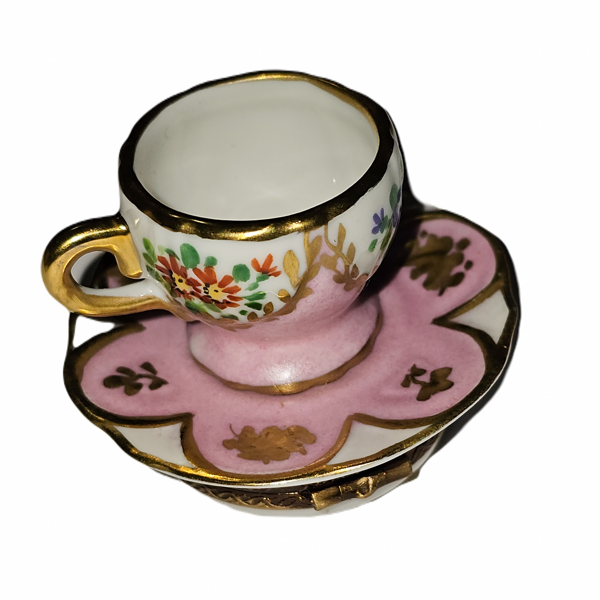 Pink Teacup on Plate Limoges Box, view 3