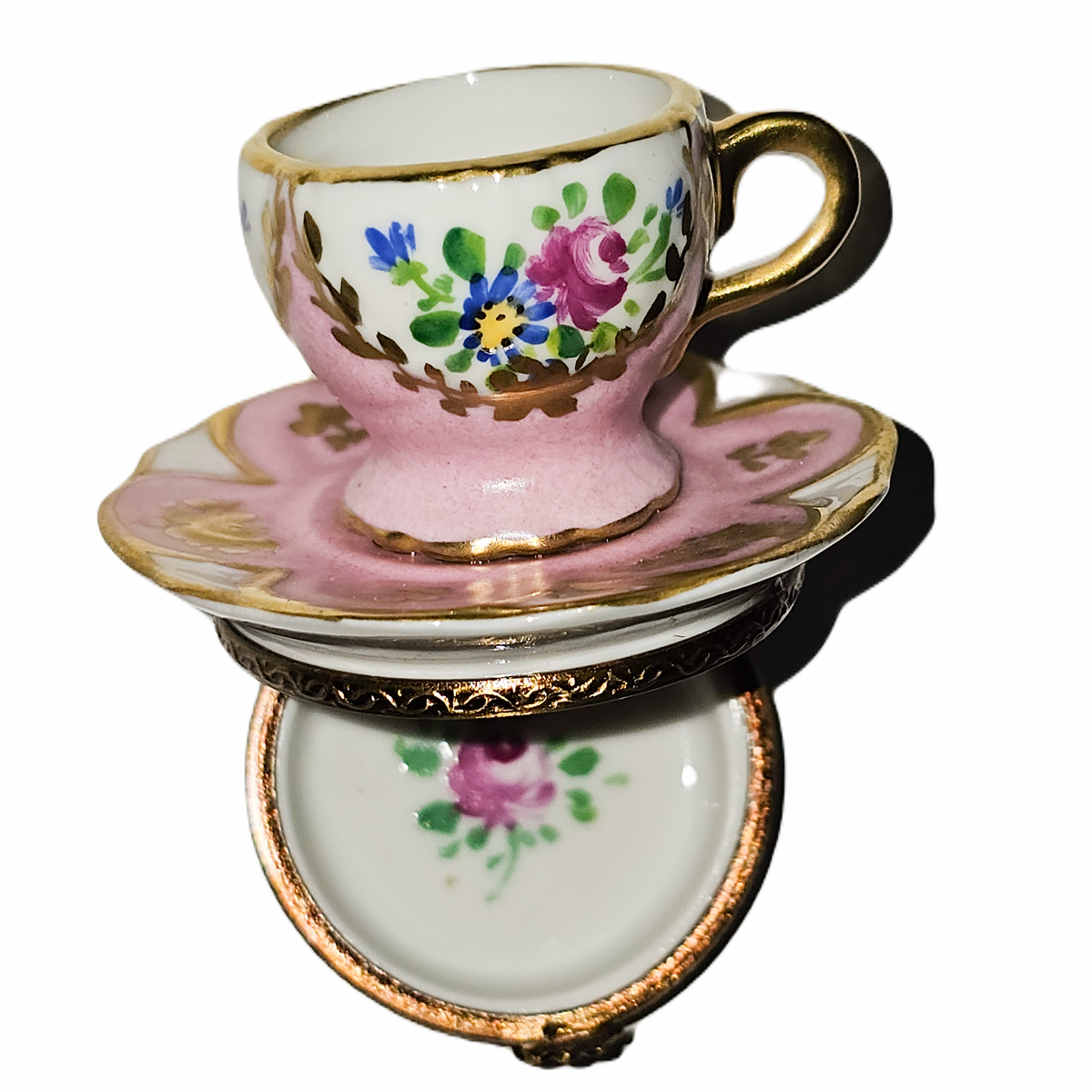 Pink Teacup on Plate Limoges Box, view 2