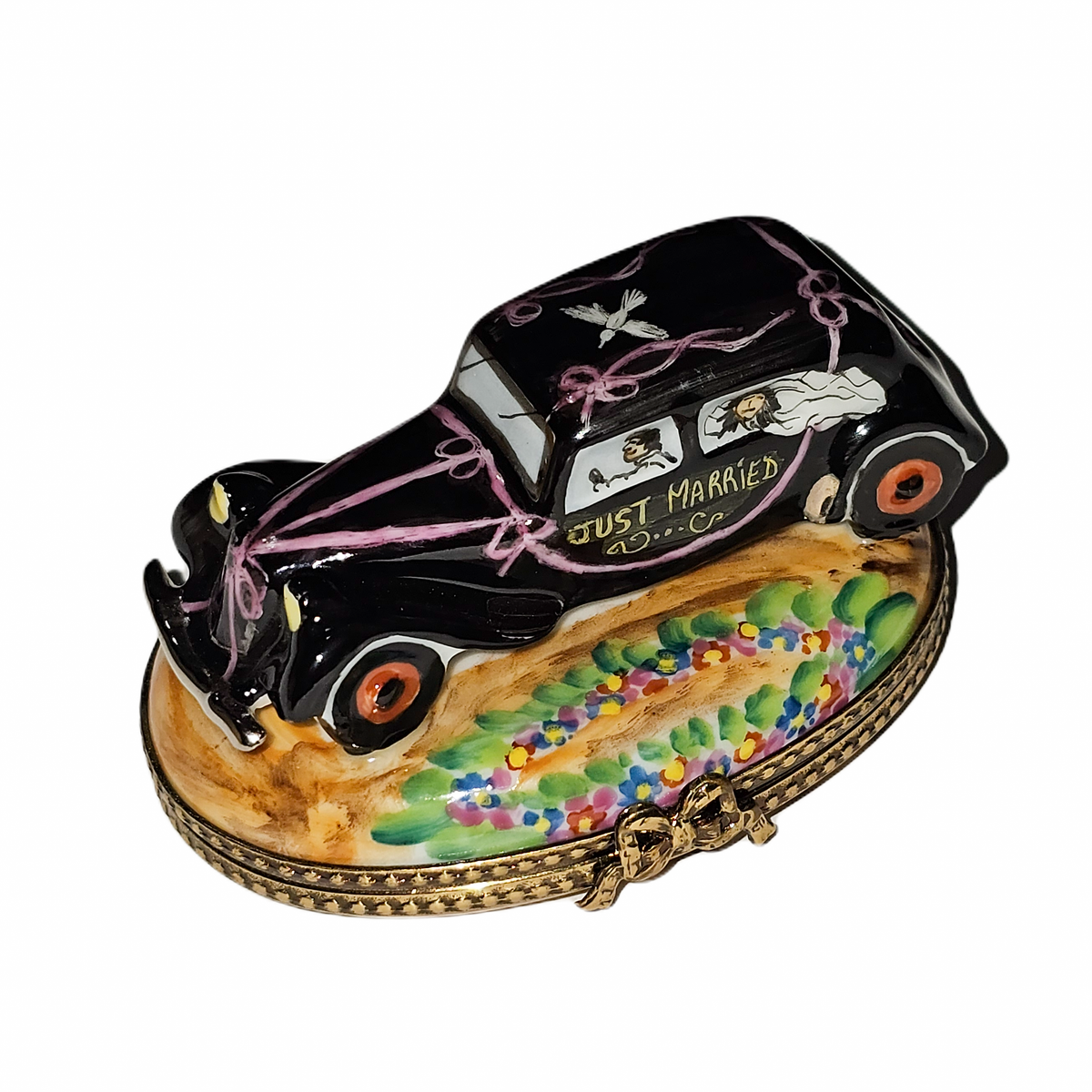 Genuine Just Married Black Car Limoges box painted by hand in France, from Limoges Boutique