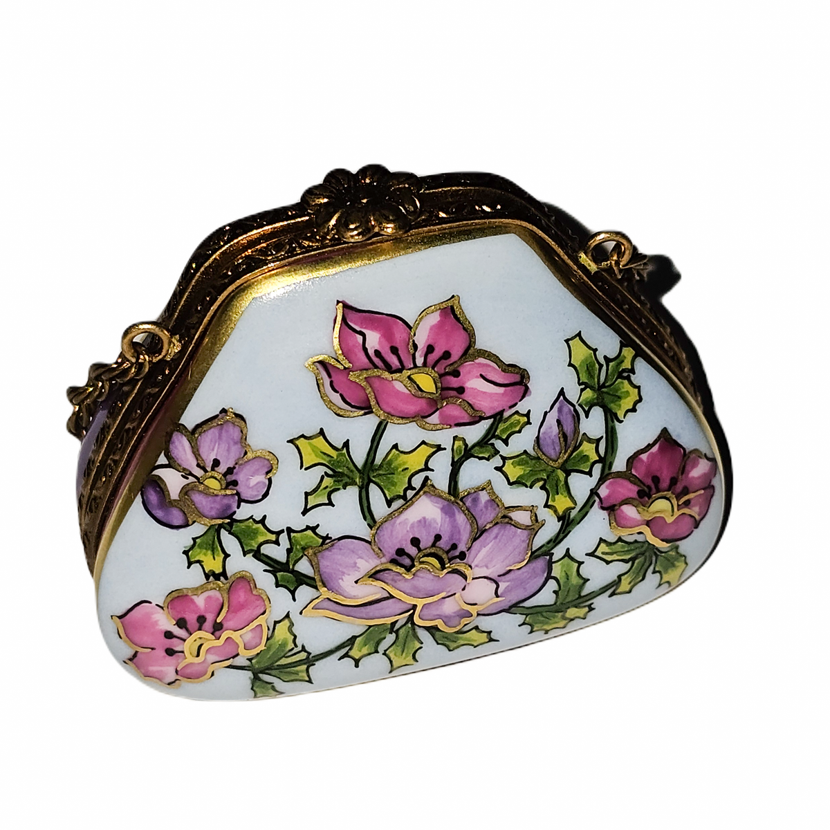Pink Flowers on Blue Purse Limoges Gift Box, view 3