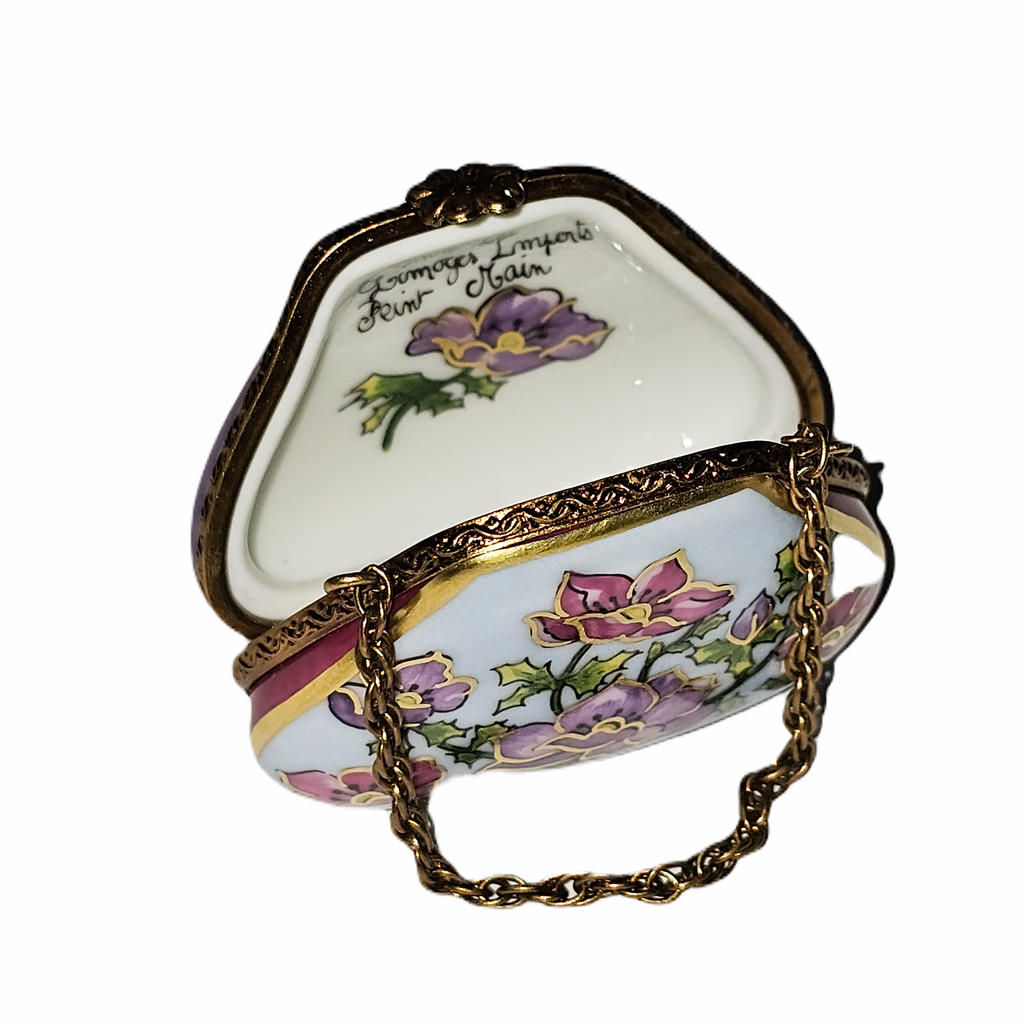 Pink Flowers on Blue Purse Limoges Gift Box, view 2