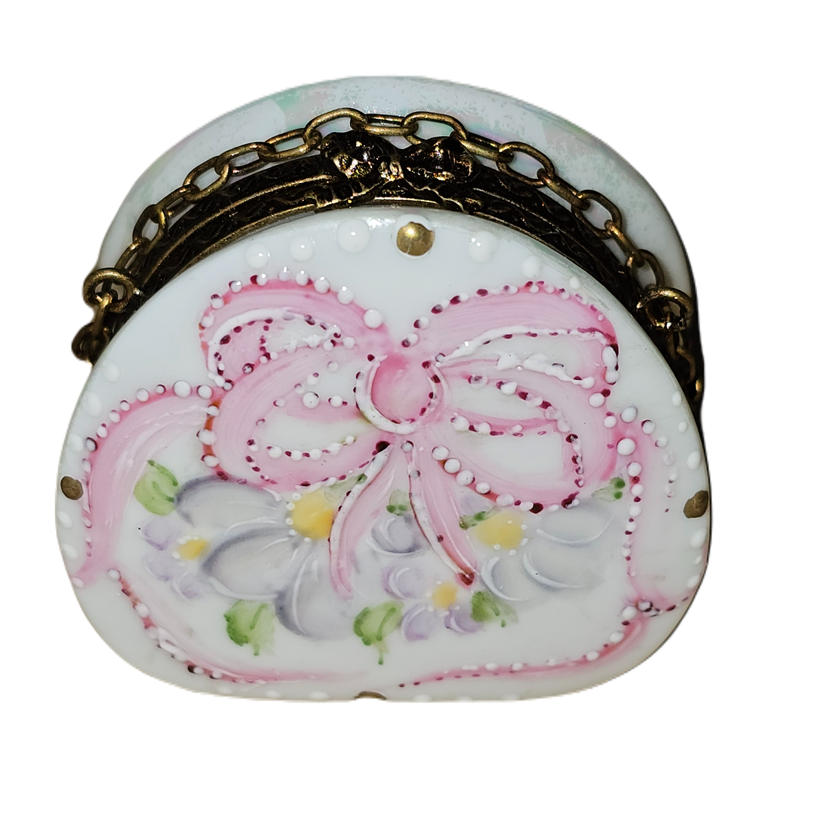 Pink Round Bow Purse for Collectors, a hand-painted Limoges porcelain gift