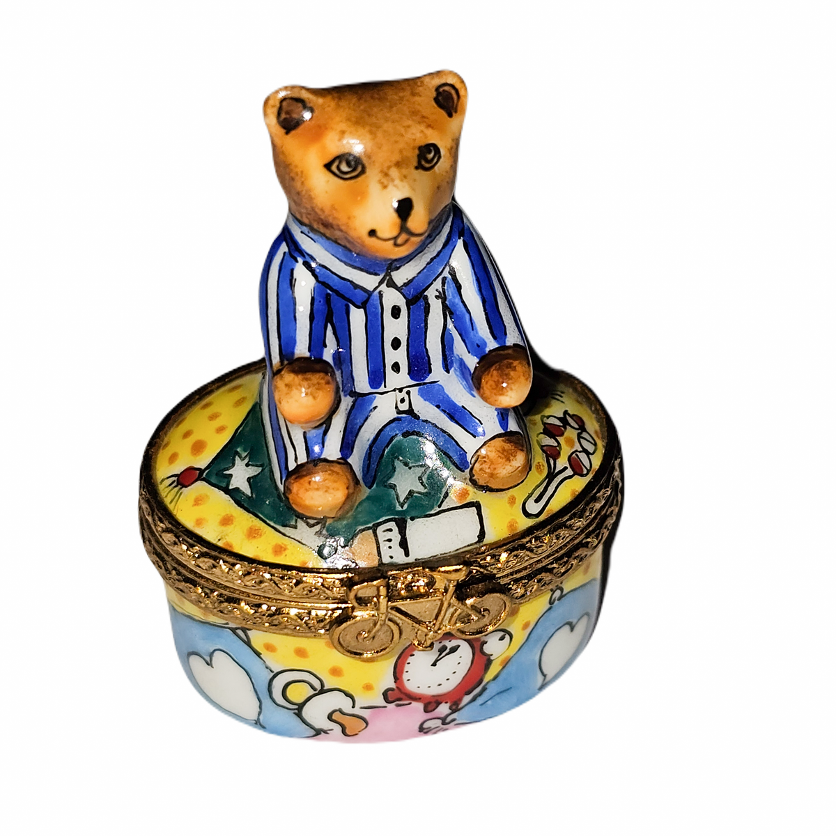 Mini Night Time Teddy Bear Box for Kids, a hand-painted Limoges porcelain gift