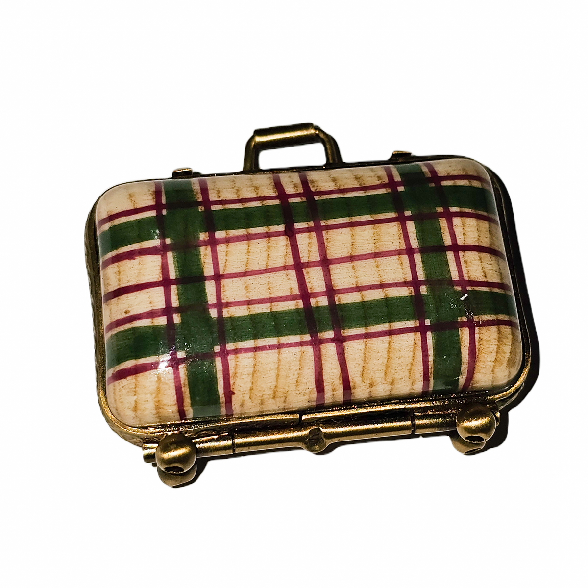 Plaid Suitcase Limoges Box for Collectors, view 3