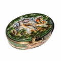 Hunting Oval w Relief Painting Overstock Sale Limoges Box, a hand-painted Limoges porcelain gift
