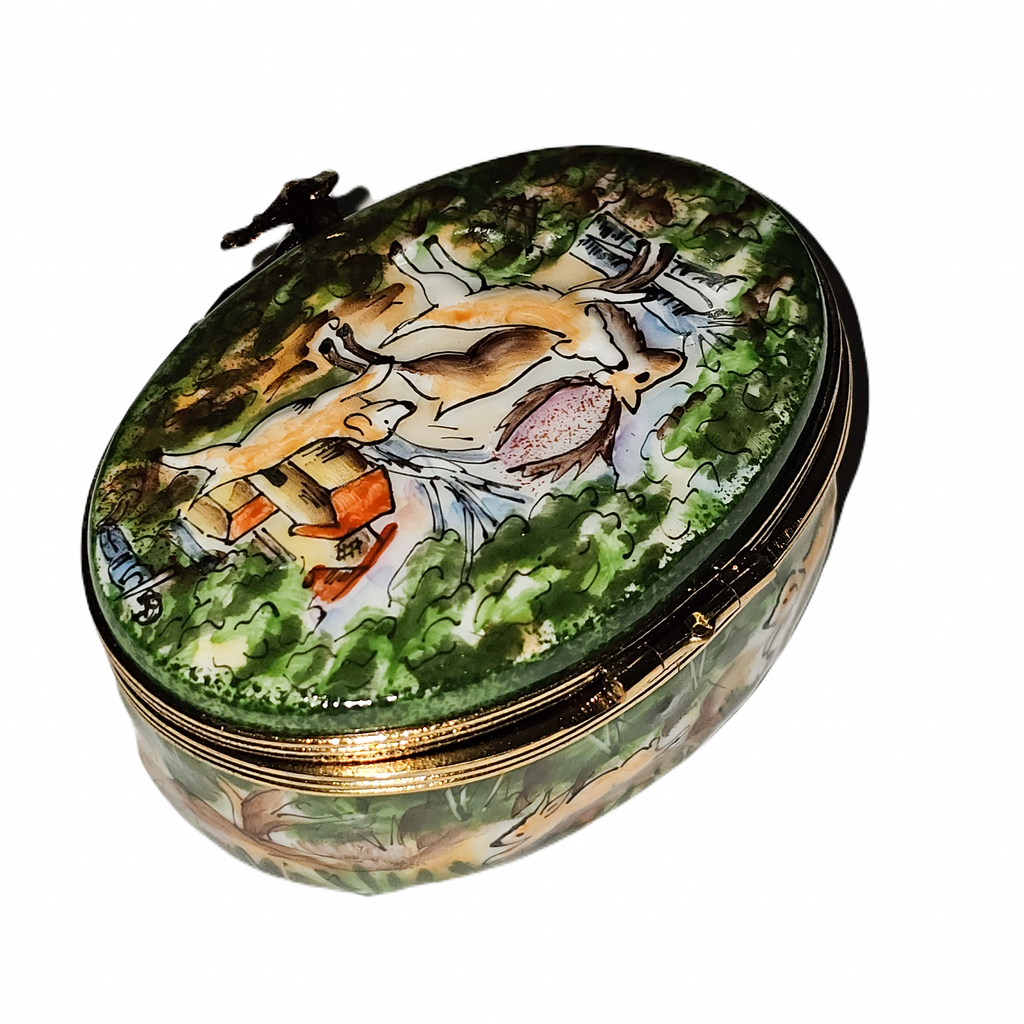 Hunting Oval w Relief Painting Overstock Sale Limoges Box, view 4