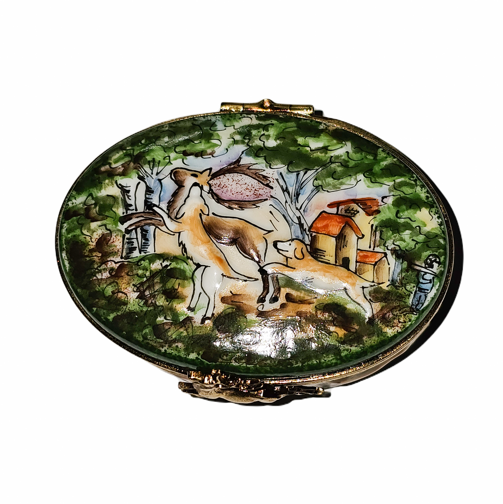 Hunting Oval w Relief Painting Overstock Sale Limoges Box, view 5