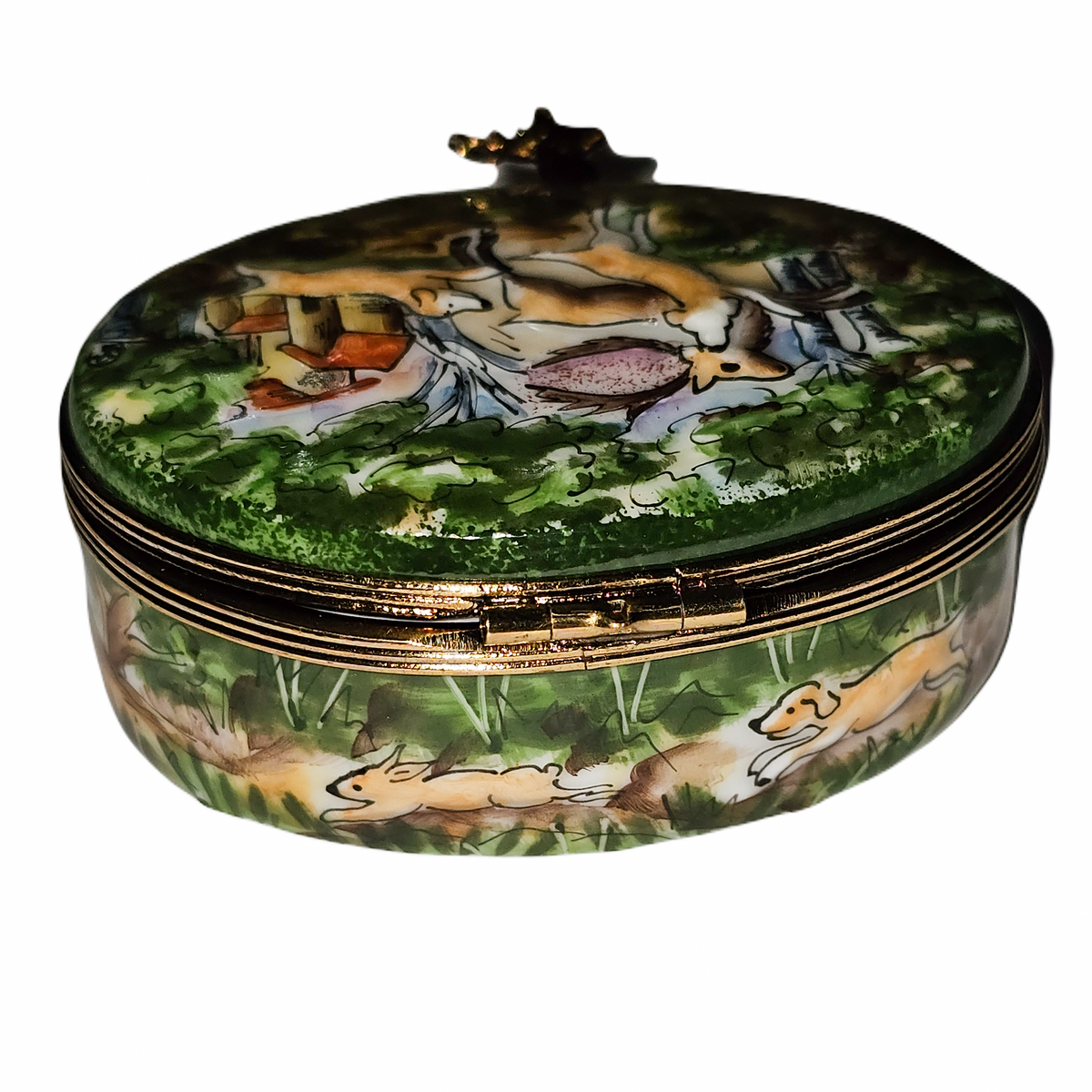 Hunting Oval w Relief Painting Overstock Sale Limoges Box, view 6