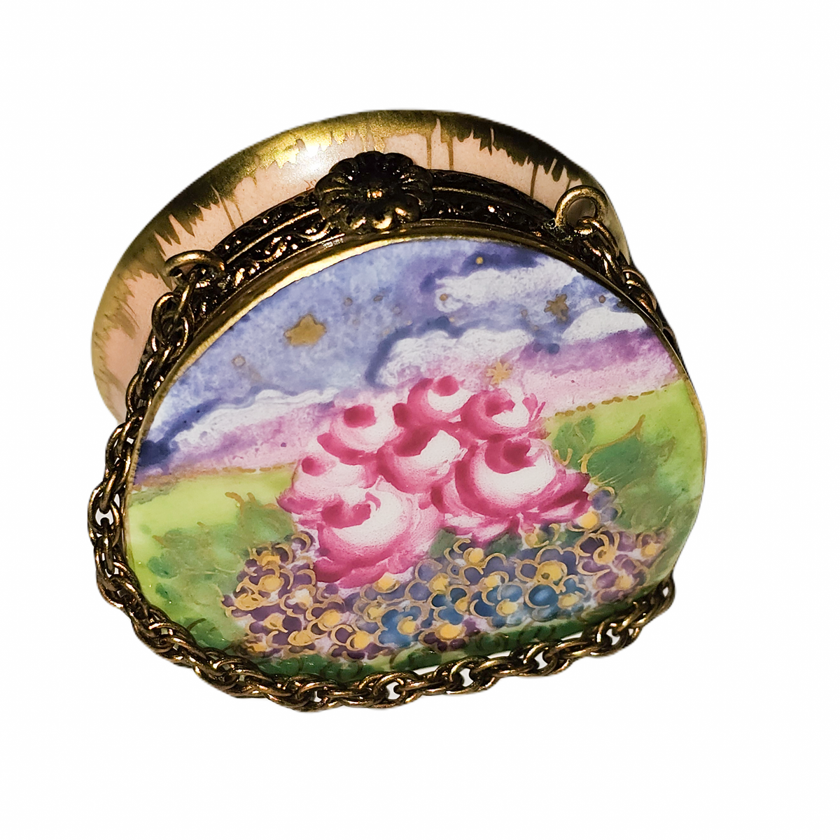 Purse Wild Flowers and Roses Limoges Box, a hand-painted Limoges porcelain gift