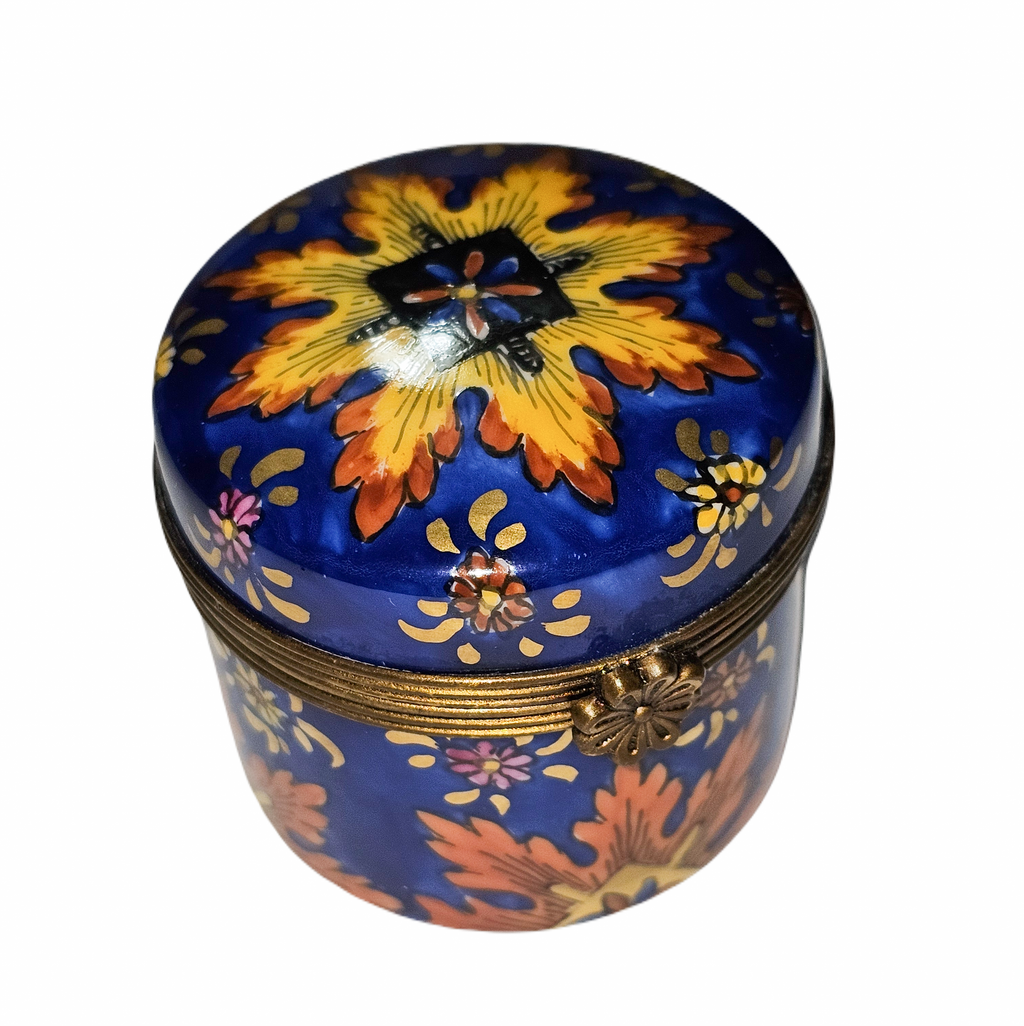 Dark Blue Fire Flower Tall Blue Limoges Porcelain Art Object, a hand-painted Limoges porcelain gift