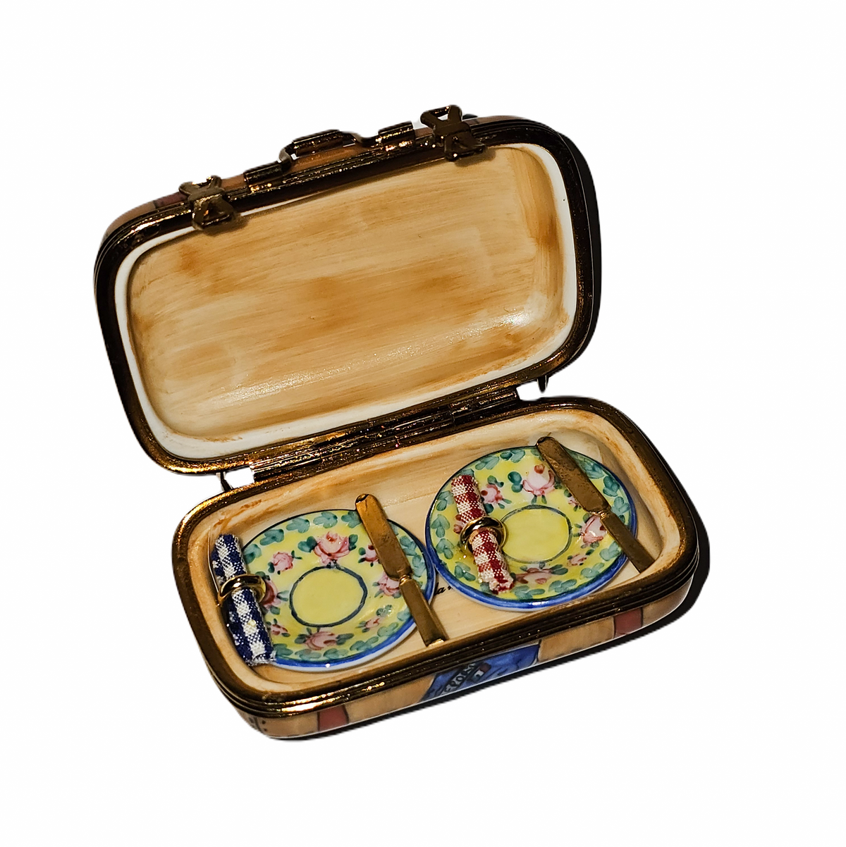 Vintage Suitcase w Plates Inside Limoges Box, view 2