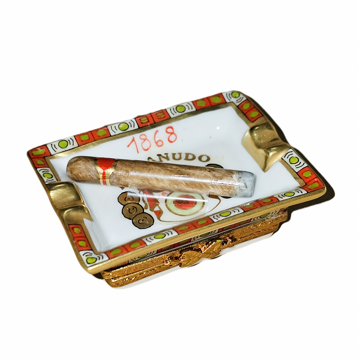 La Canudo Removable Cigar in Ashtray Gift, a hand-painted Limoges porcelain gift