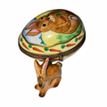 Brown Rabbit Painted on Egg w Rabbit figure, a hand-painted Limoges porcelain gift