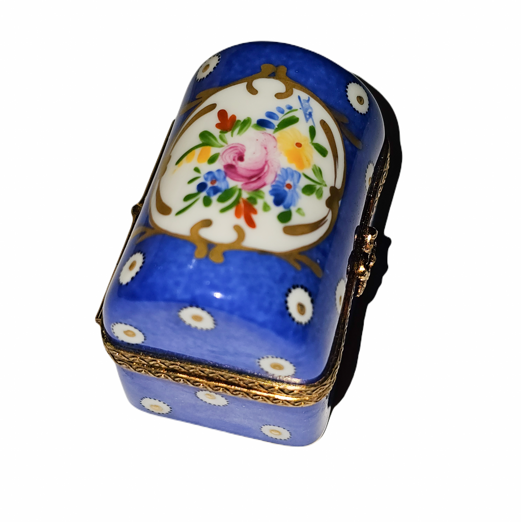 Dark Blue Chest w Flowers HandPainted Gold Limoges, view 3