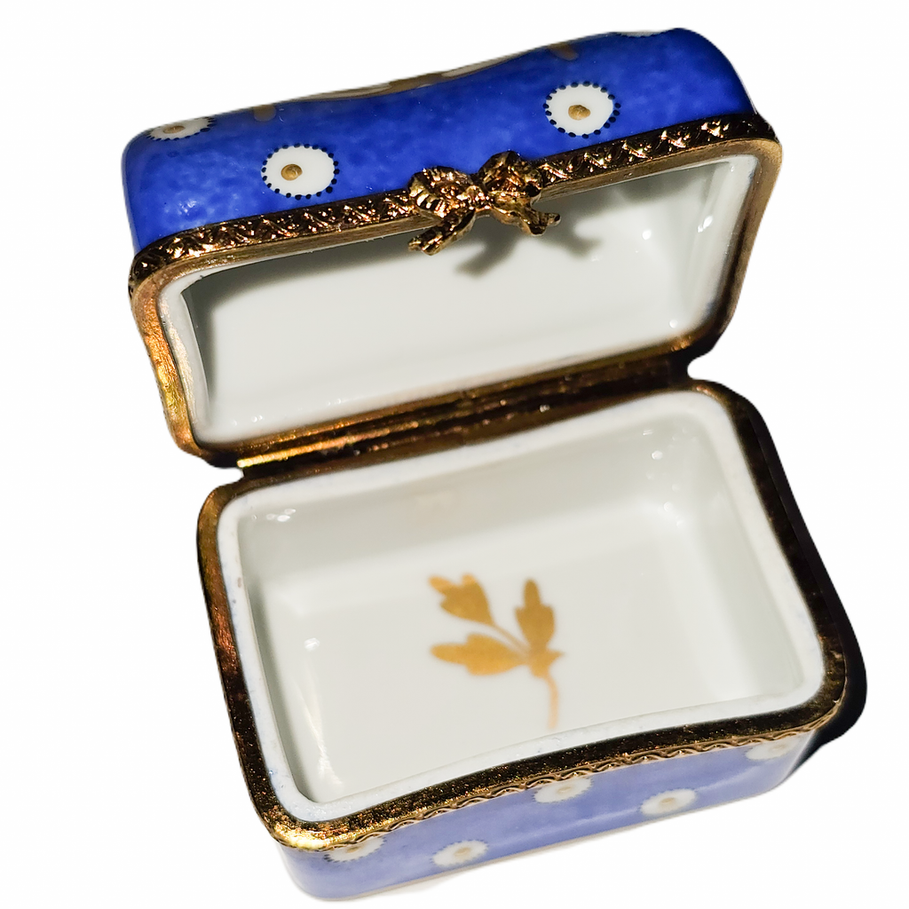 Dark Blue Chest w Flowers HandPainted Gold Limoges, view 2