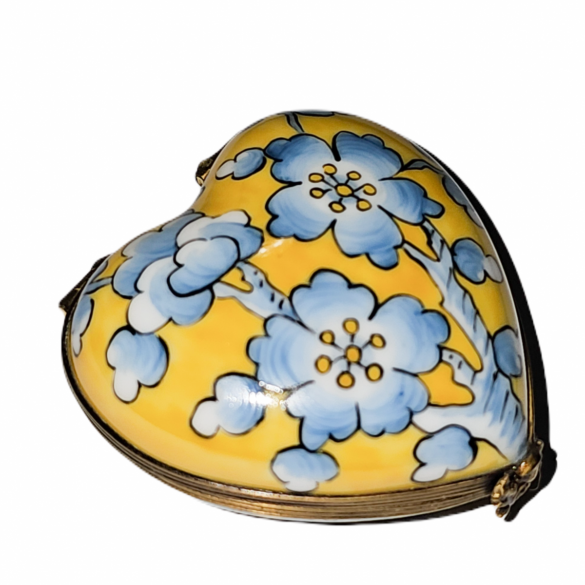 Blue Flowers on Yellow Porcelain Heart Box for Loved Ones, view 3
