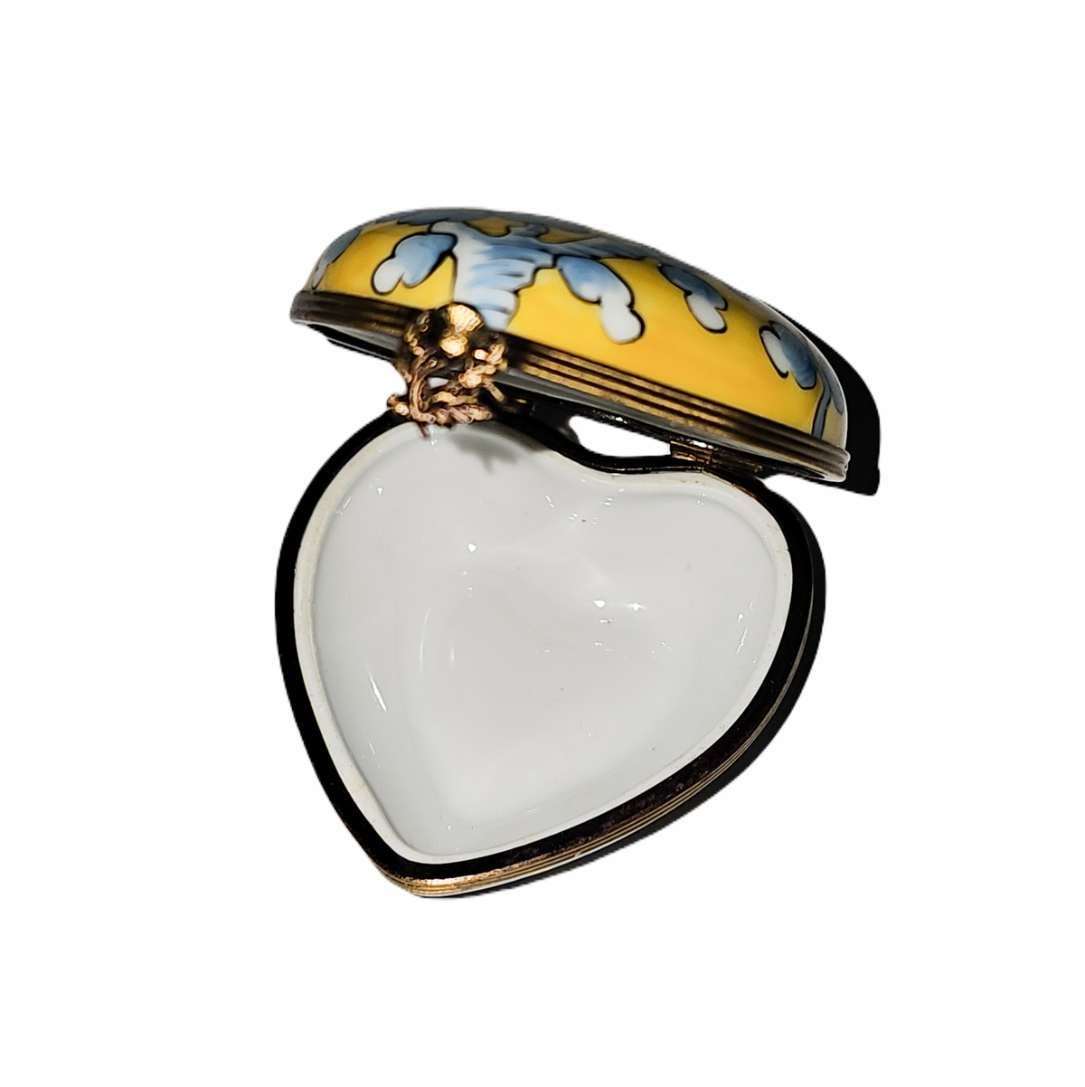 Blue Flowers on Yellow Porcelain Heart Box for Loved Ones, view 2